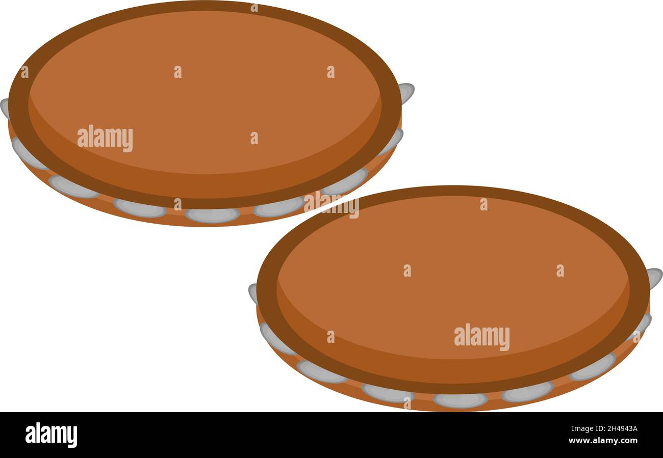 Tambourine instrument, illustration, vector on a white background. Stock Vector