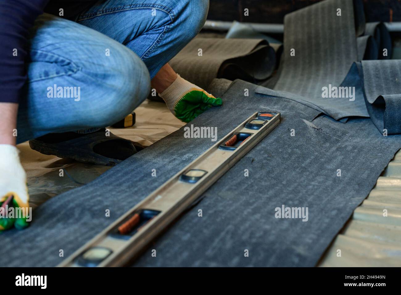 Material for waterproofing, measuring and cutting roofing tape for