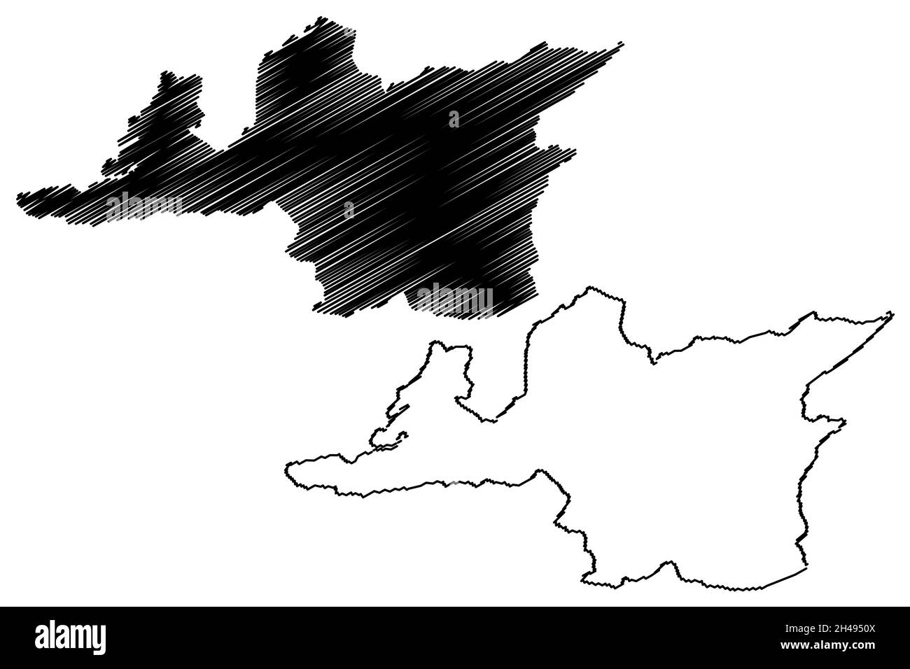 Ri-Bhoi district (Meghalaya State, Republic of India) map vector illustration, scribble sketch Ri Bhoi map Stock Vector