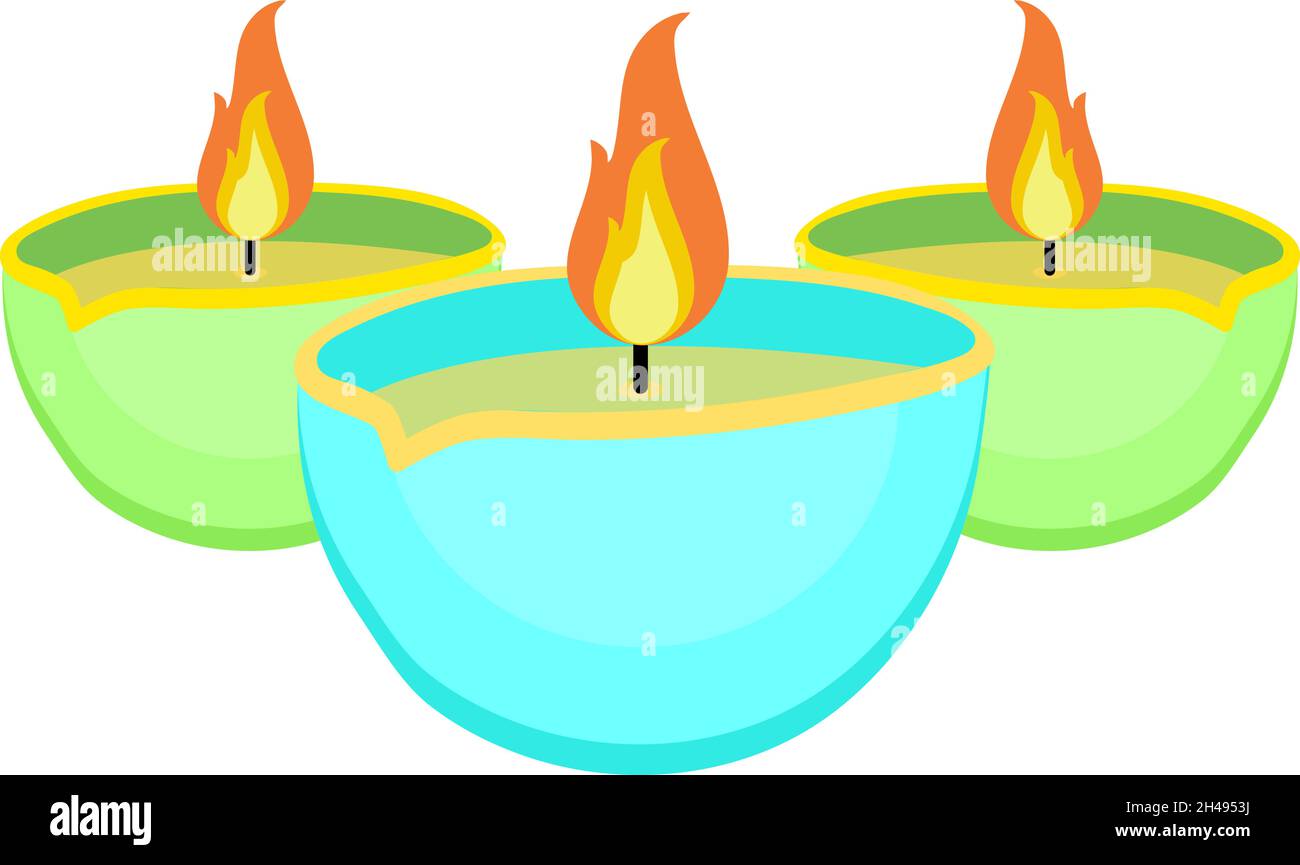 Three burning decorative candles, illustration, vector on a white background. Stock Vector