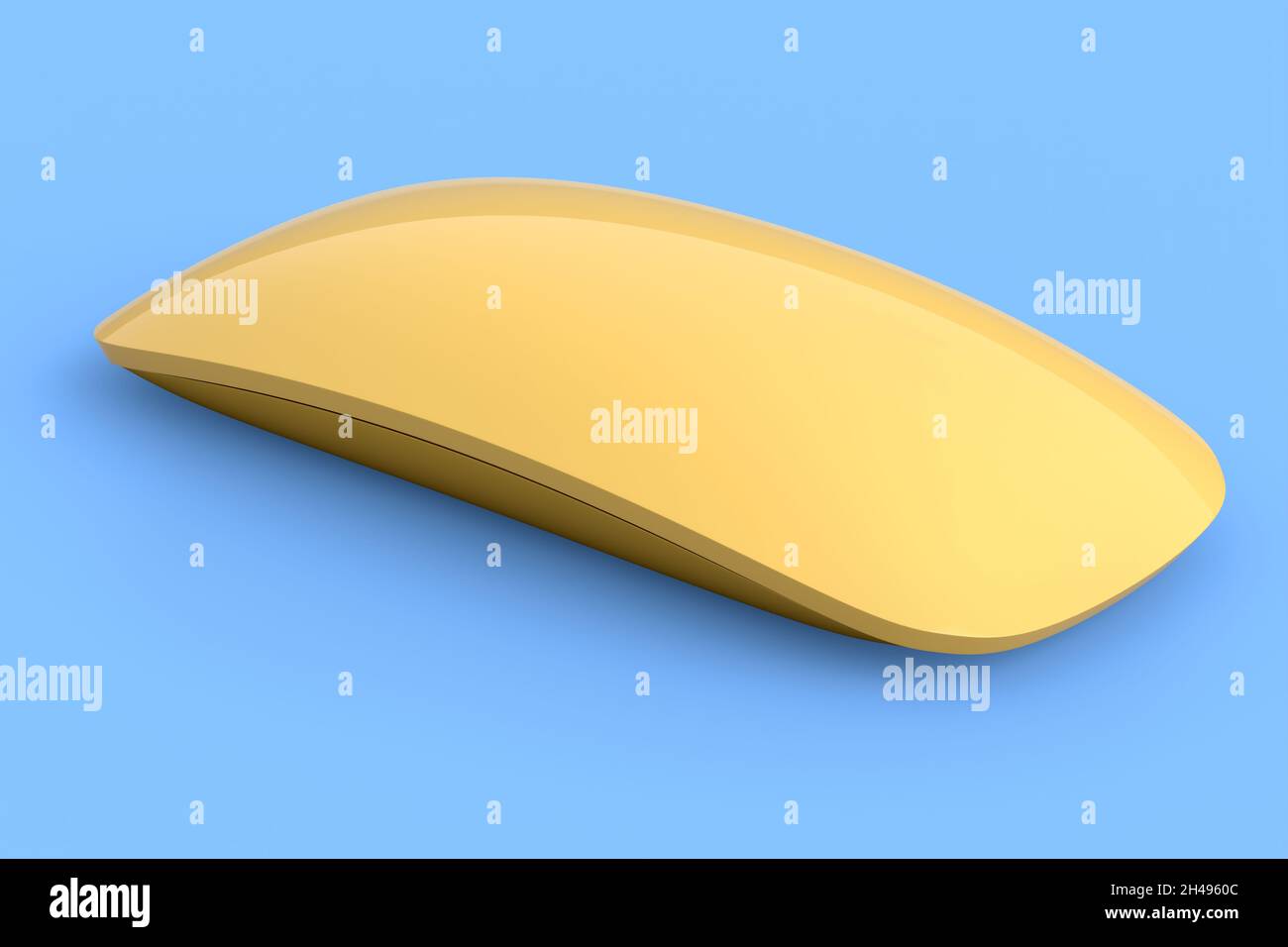 Realistic gold computer mouse with touch isolated on blue background ...