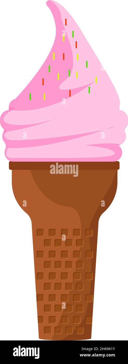 Pink ice cream in cone, illustration, vector on a white background. Stock Vector