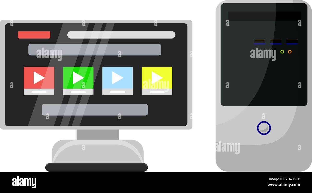 New computer desktop, illustration, vector on a white background. Stock Vector