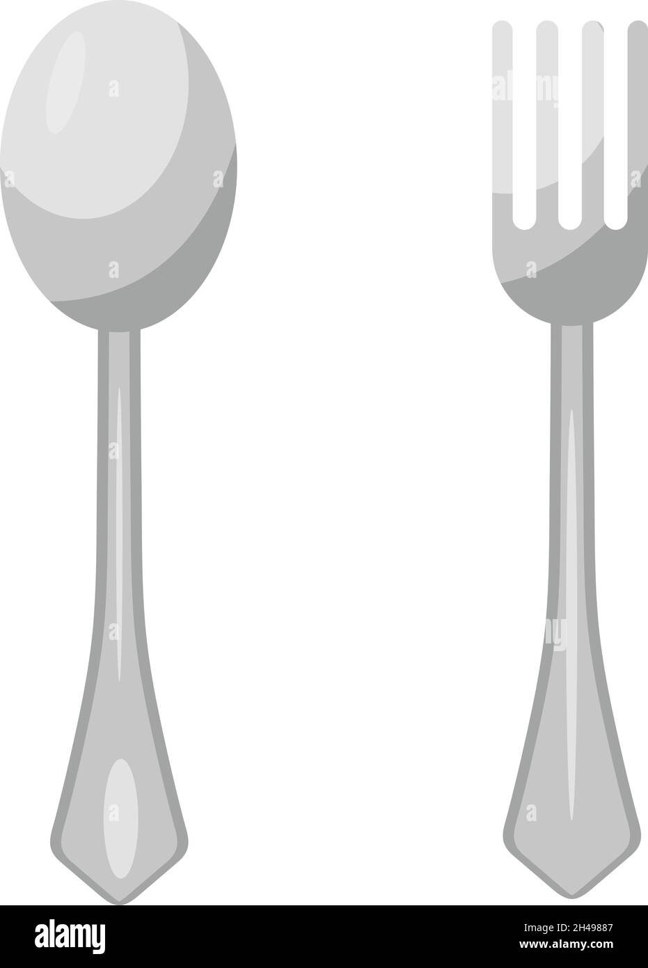 Silver spoon and fork, illustration, vector on a white background Stock