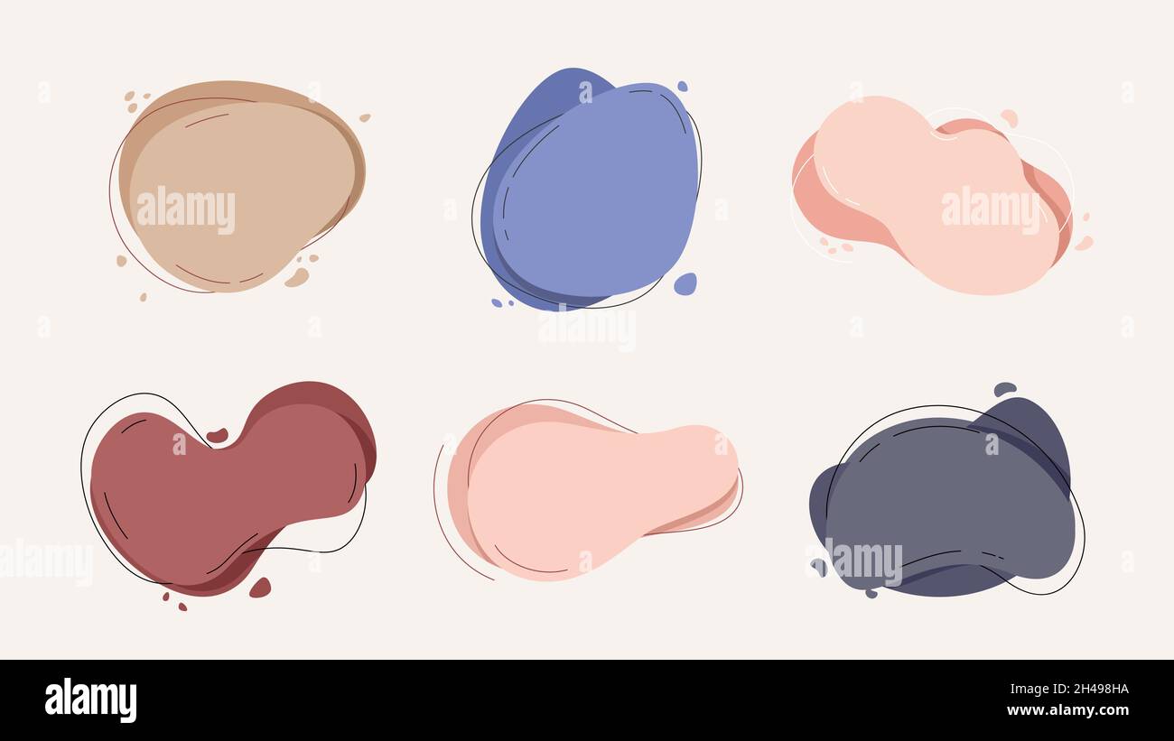 Liquid basic shapes. Labels stickers template, decorative pastel colors modern design elements. Creative banners for decorations vector set Stock Vector