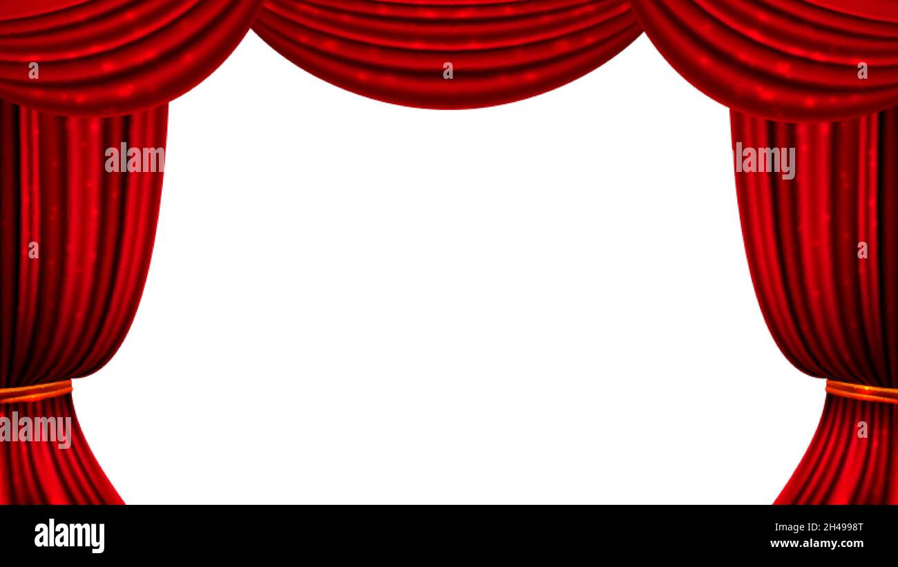 Red curtain. Theater cinema curtains shine elements. Isolated fabric