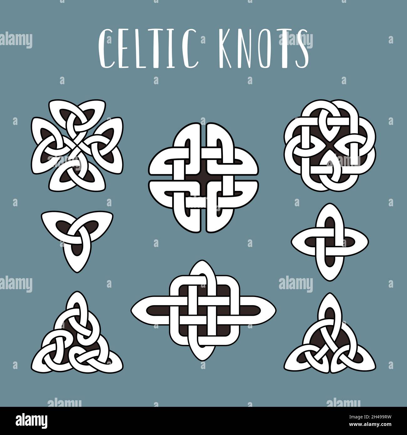 Celtic knots. Beautiful celtics knot symbols, eternal trinity trefoil unity energy interconnected knotted icons isolated on color background, tribal irish celt loops vector signes illustration Stock Vector