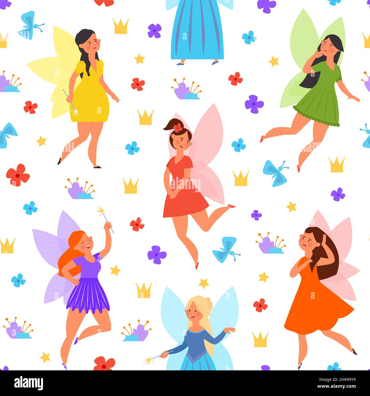 Magic fairy pattern. Cute fairies, princess flying on butterfly wings. Magical girl in dress, fantasy tale childish decent vector seamless texture Stock Vector Image & Art - Alamy Magic fairy pattern. Cute fairies, princess flying on butterfly wings. Magical girl in dress, fantasy tale childish decent vector seamless texture Stock Vector Image & Art - Alamy