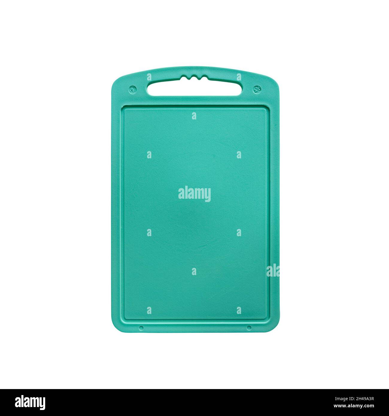 Plastic cutting board isolated on white background - close-up Stock Photo