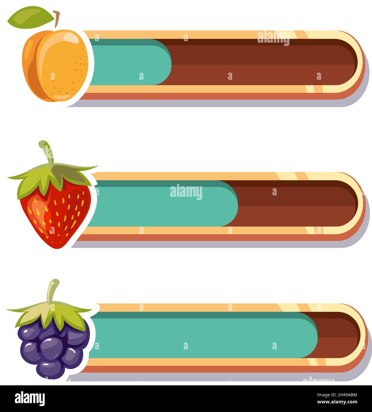 Game interface bars. Cartoon gaming loading panel with fruits. Isolated ...