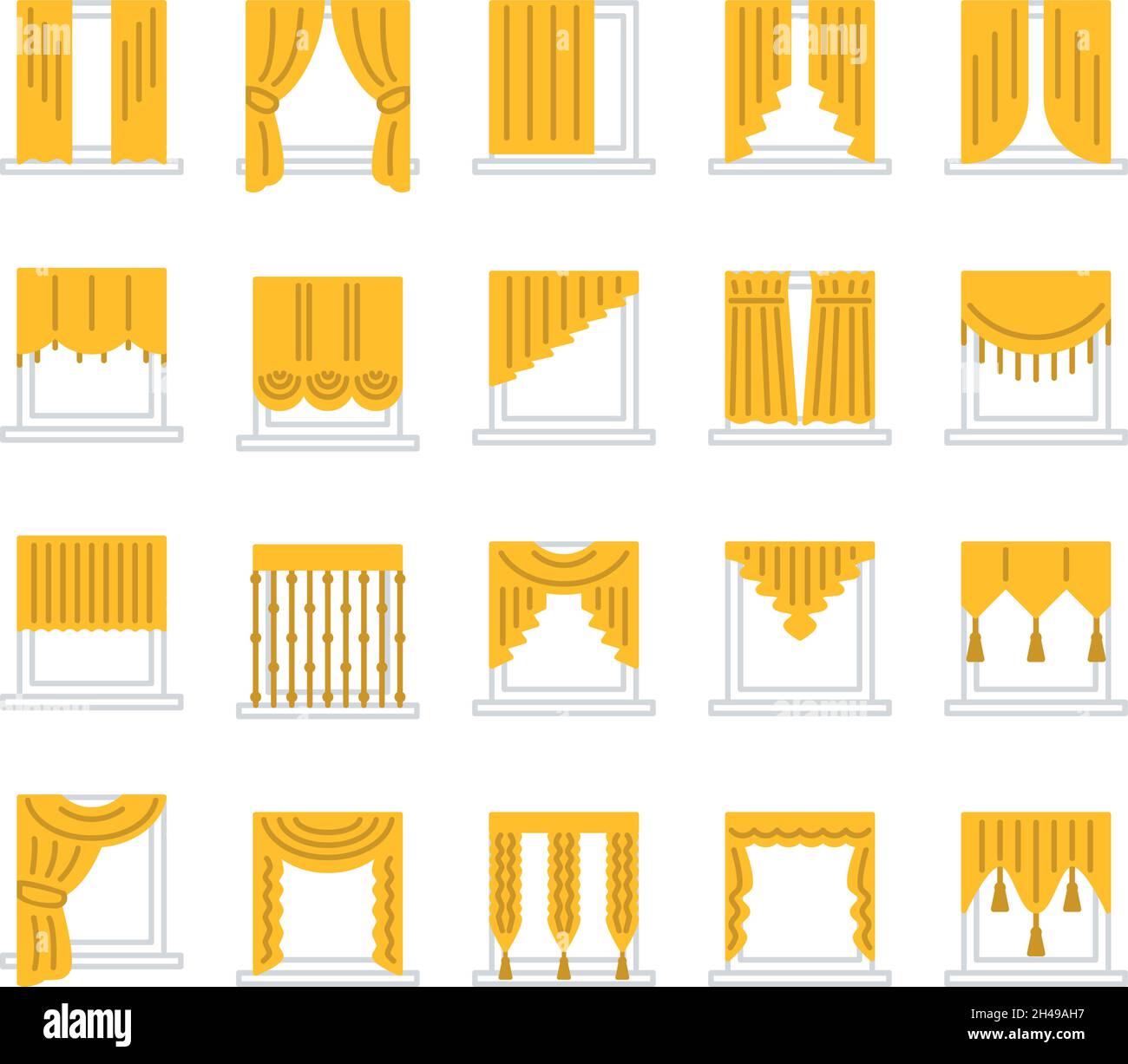 Golden curtains, illustration, vector, on a white background. Stock Vector