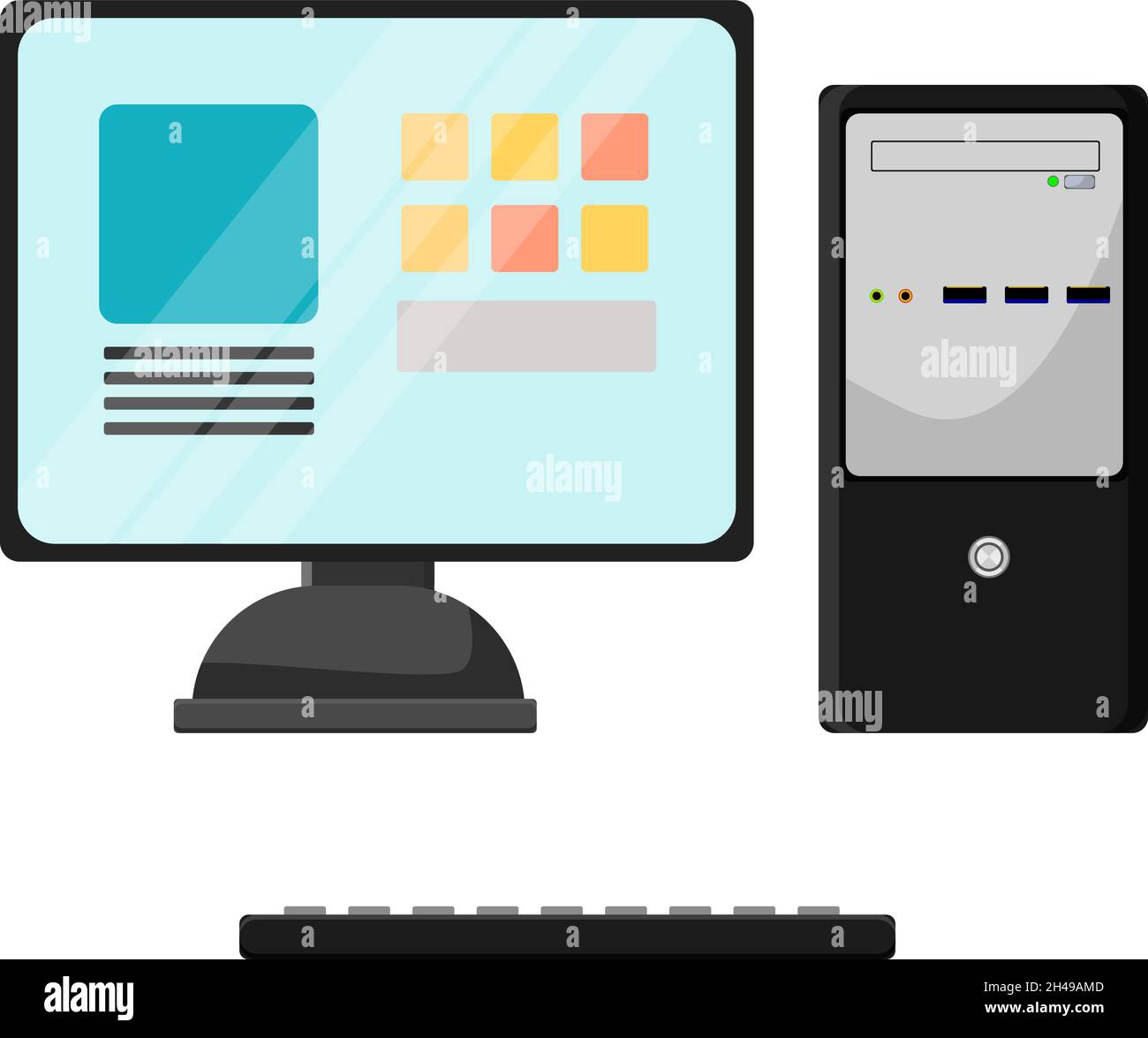 Old computer desktop, illustration, vector on a white background. Stock Vector