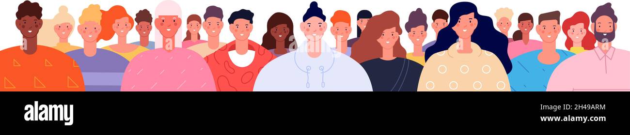 Diverse people crowd. Modern teenagers society, young hipsters and ...