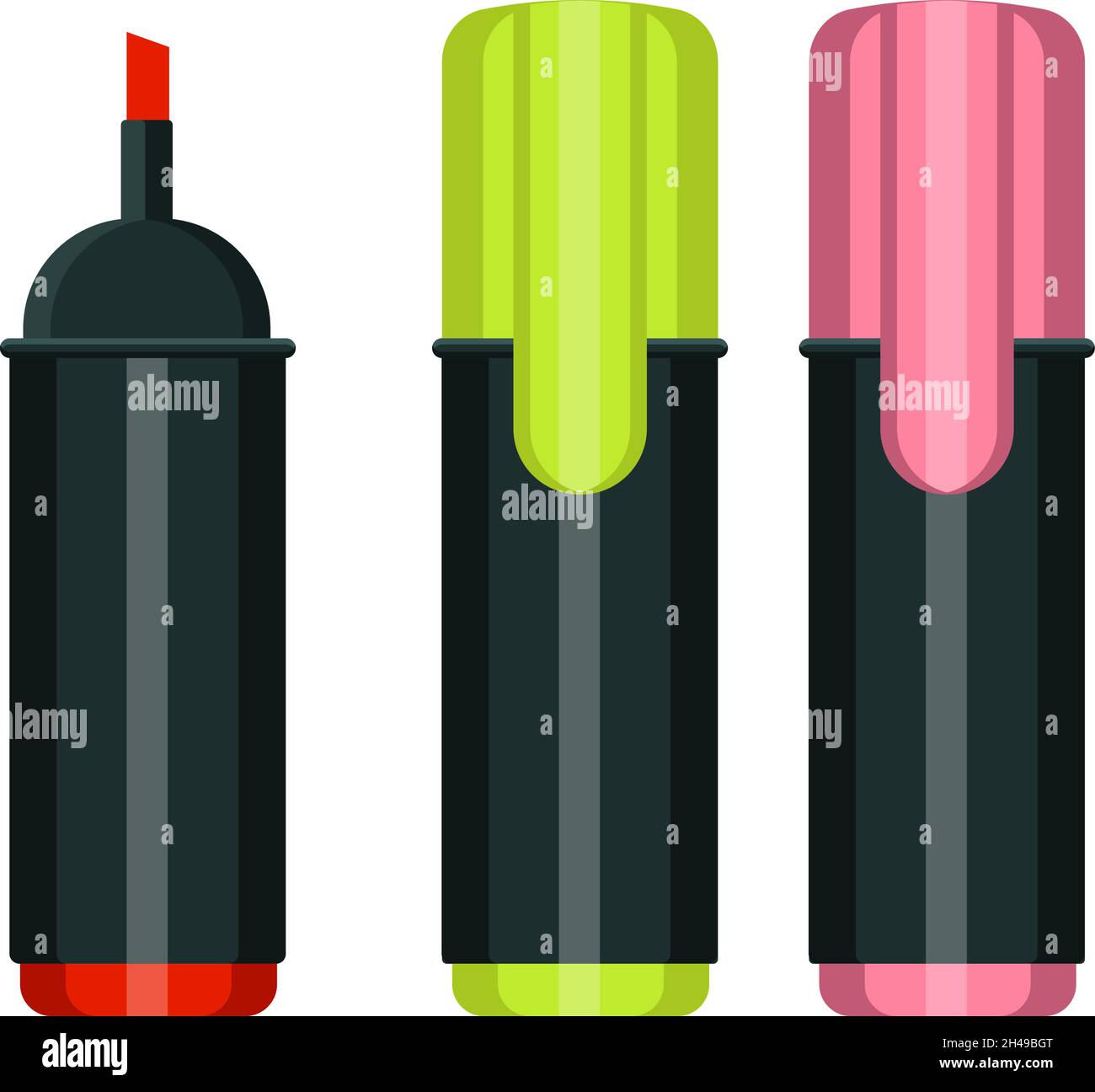 Highlighter pens, illustration, vector on a white background. Stock Vector