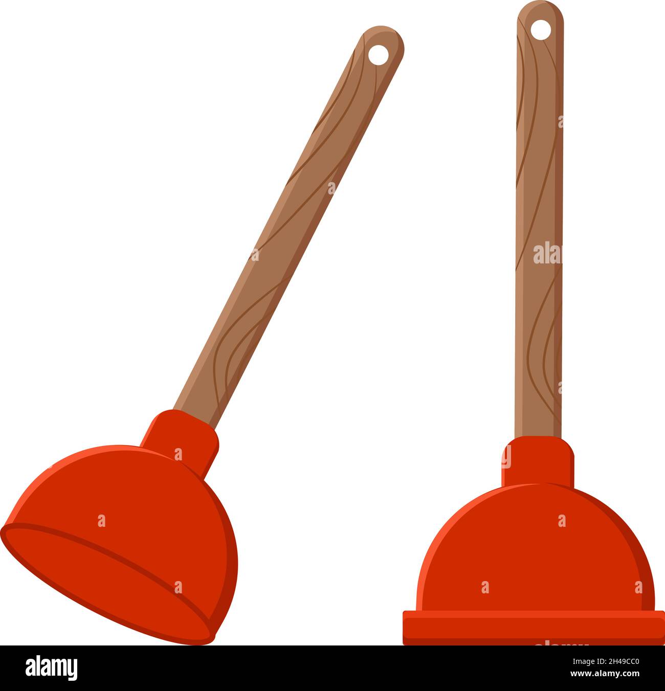 Red toilet plunger, illustration, vector on a white background. Stock Vector