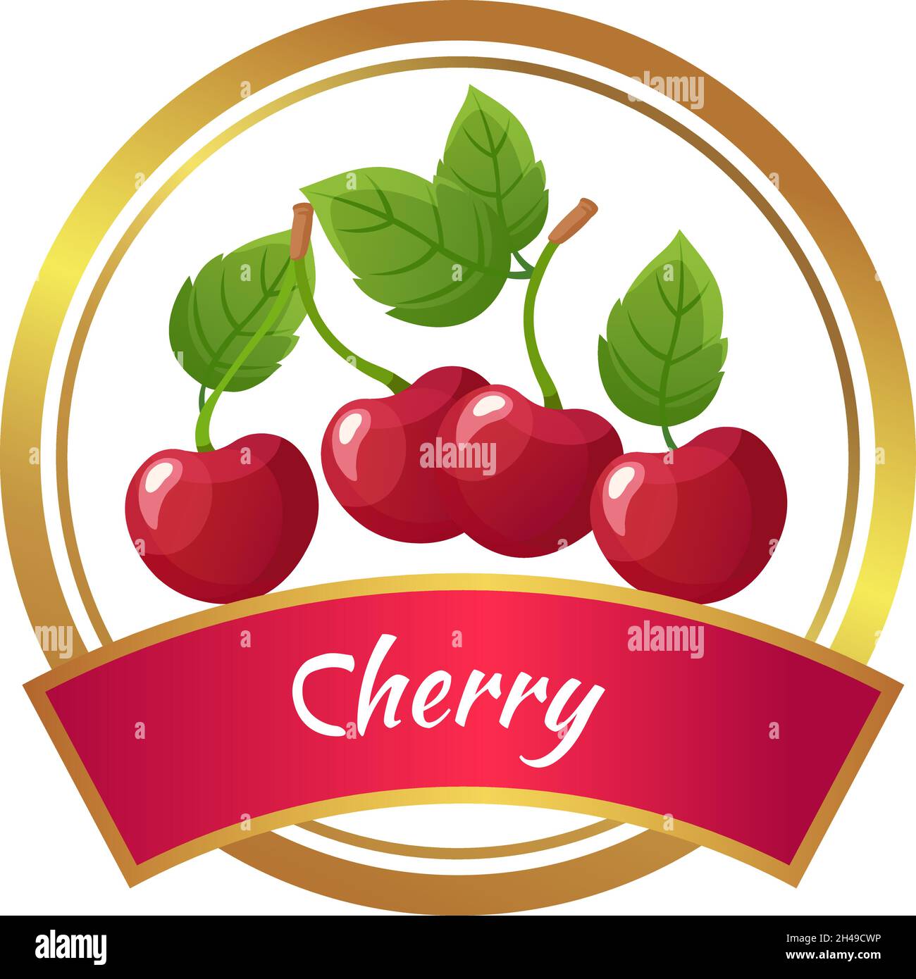 Cherry marmalade sticker. Cherries jam jar label. Berries harvest