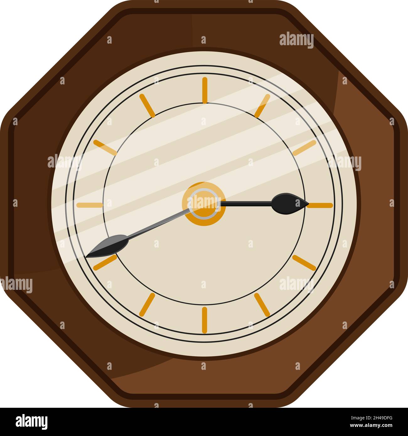 Wooden wall clock, illustration, vector on a white background. Stock Vector