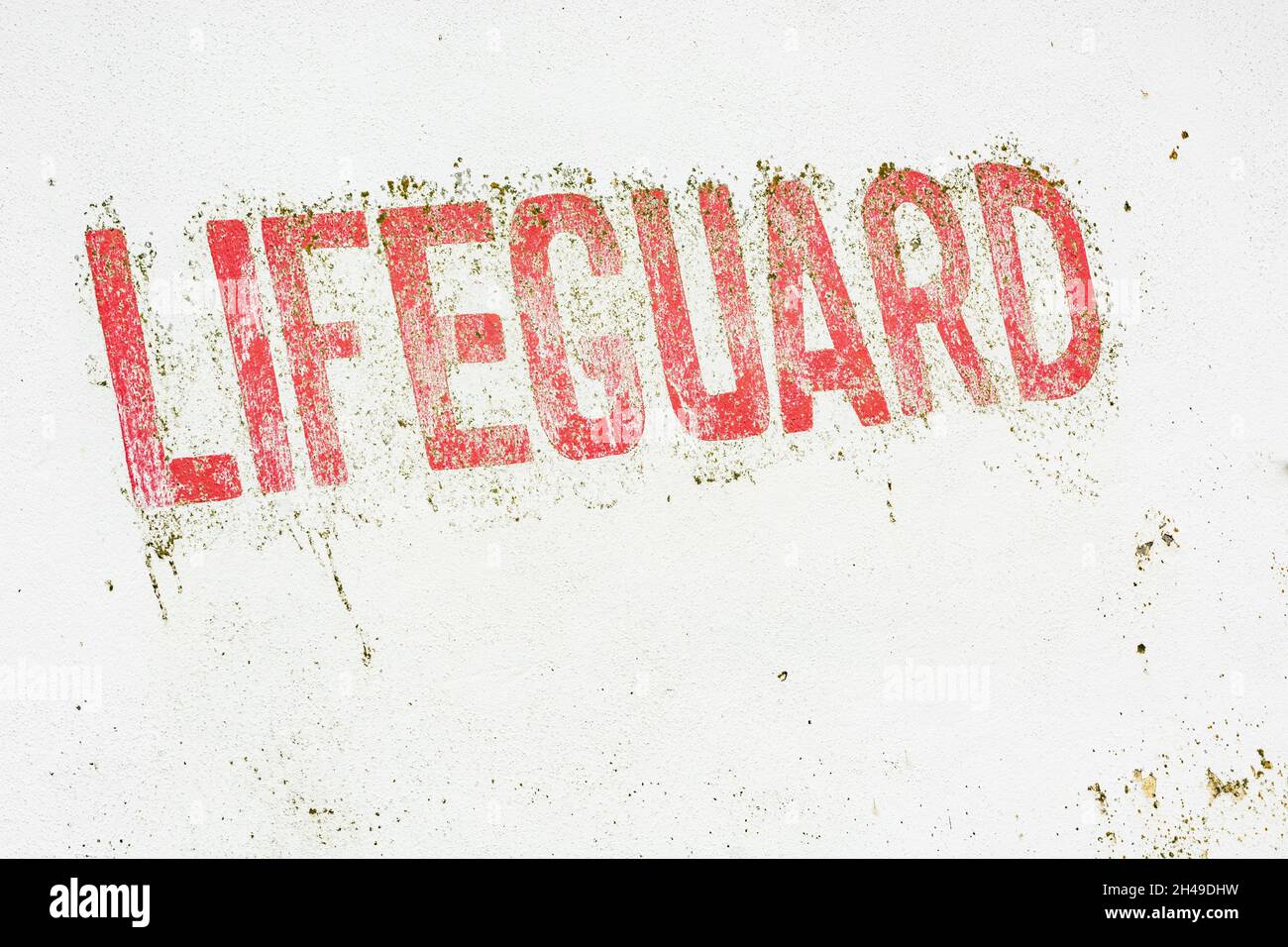 Battered Lifeguard shelter wall at Marazion Bay, Cornwall. For the
