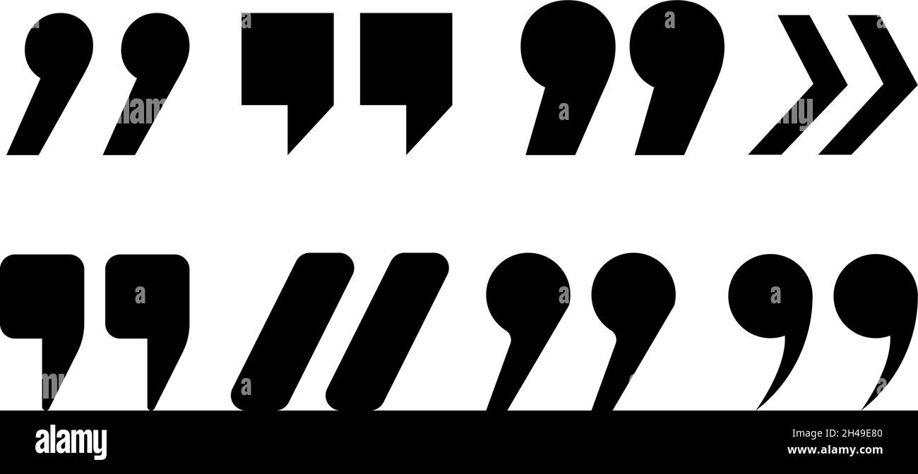 Black quote marks. Isolated quotes elements, text quotation icons. Comma sign vector set Stock Vector