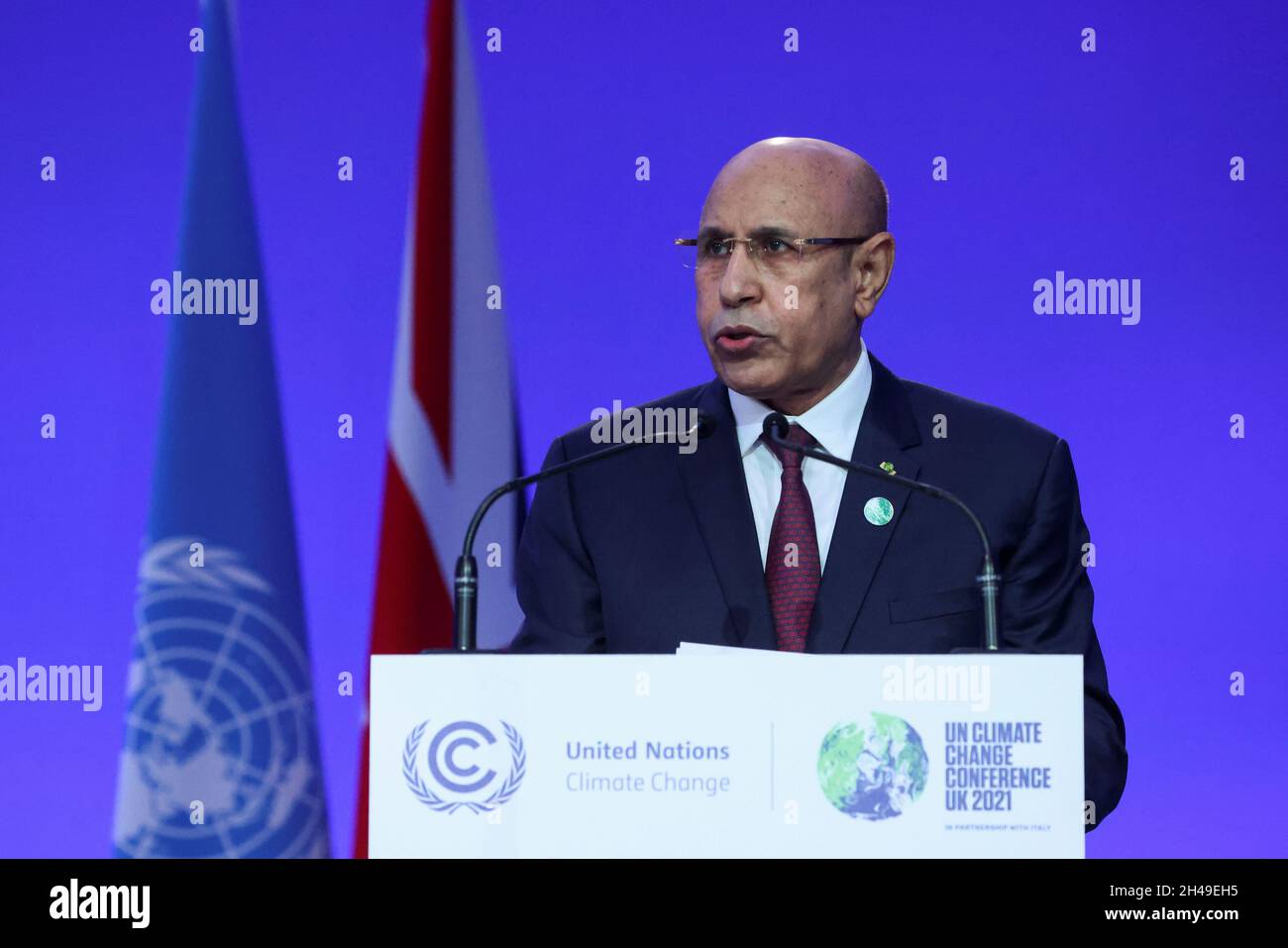 Mauritania President Mohamed Ould El-Ghazouani speaks at the opening