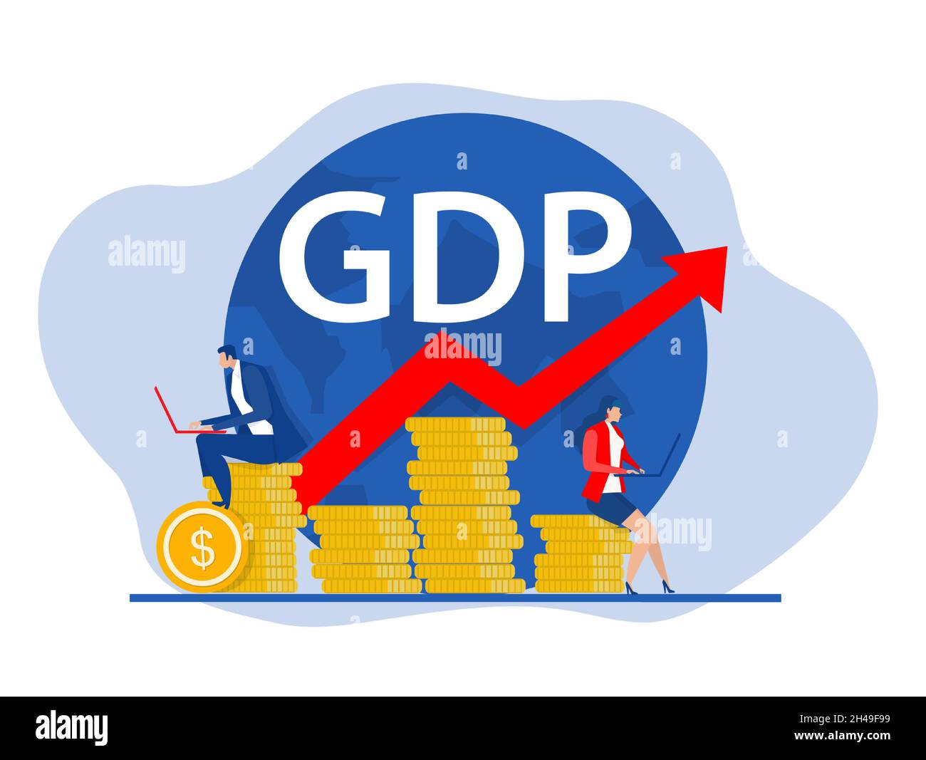 GDP or gross domestic product rate with Growth arrow chart and globe business economy concept Vector illustration Stock Vector