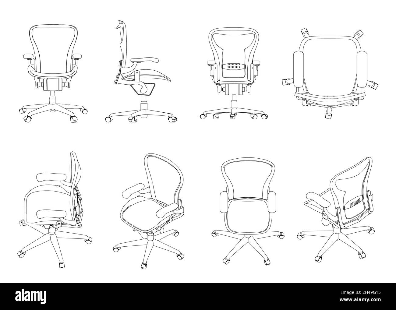 Set with the contours of a gaming chair from black lines isolated on a white background