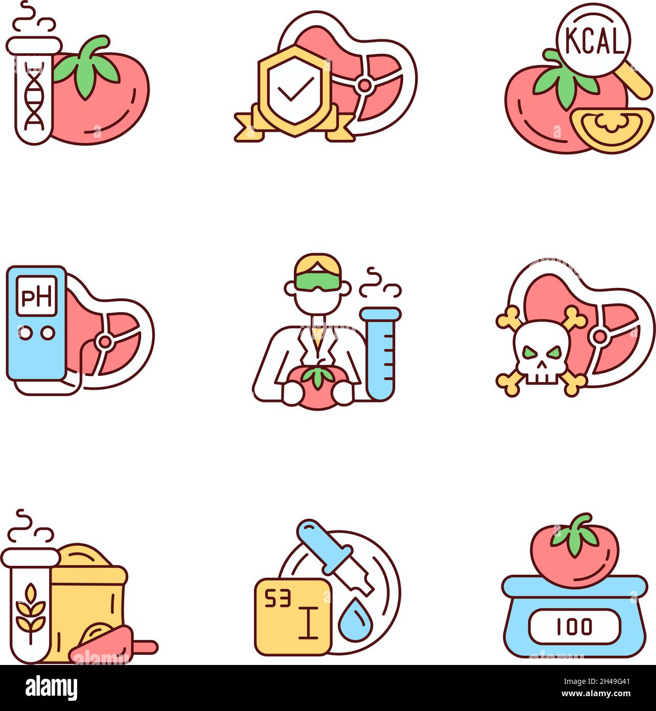 Organic products testing RGB color icons set Stock Vector Image & Art