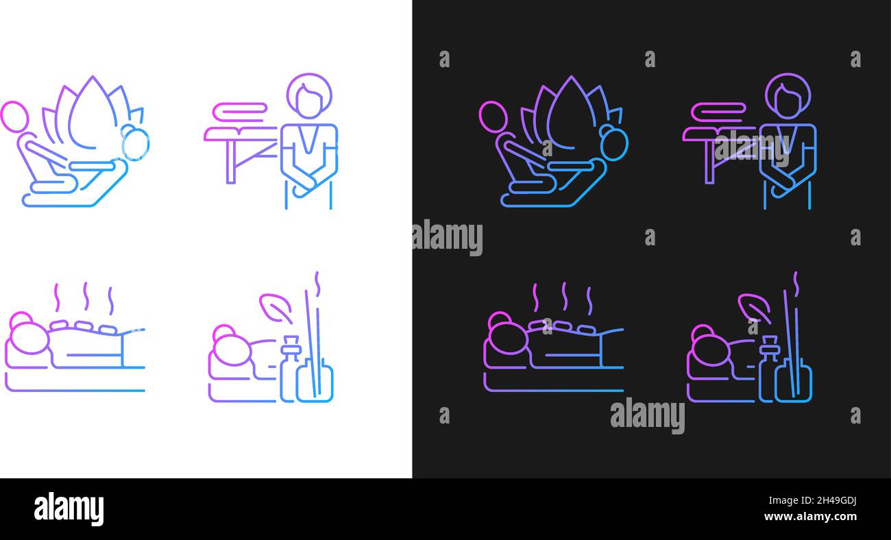 Beauty procedures gradient icons set for dark and light mode Stock Vector