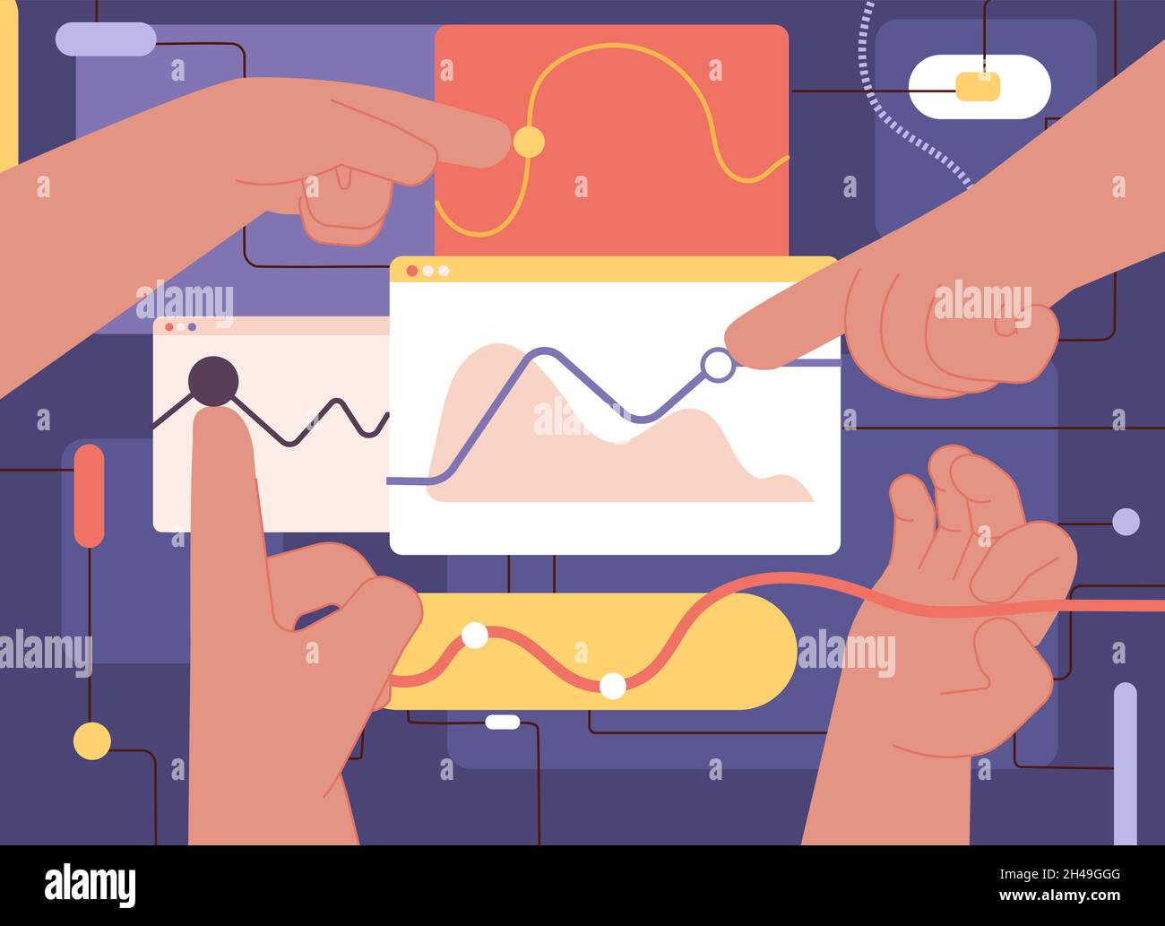 Abstract business digital marketing. Hands manage financial charts