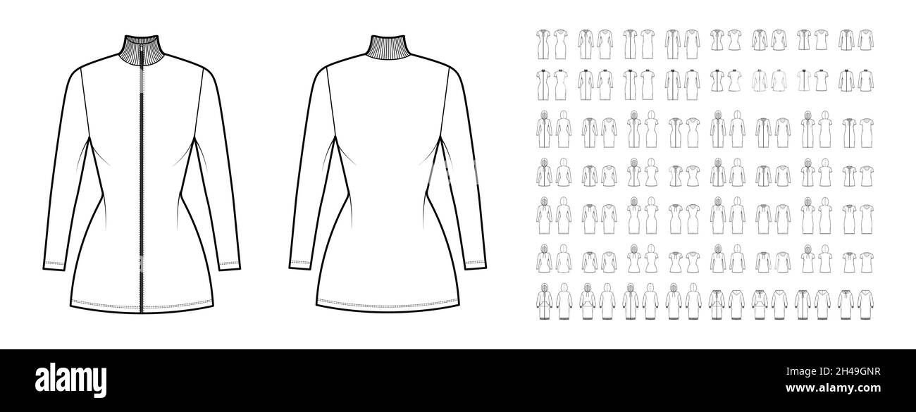 Set of sport Dresses technical fashion illustration with long short