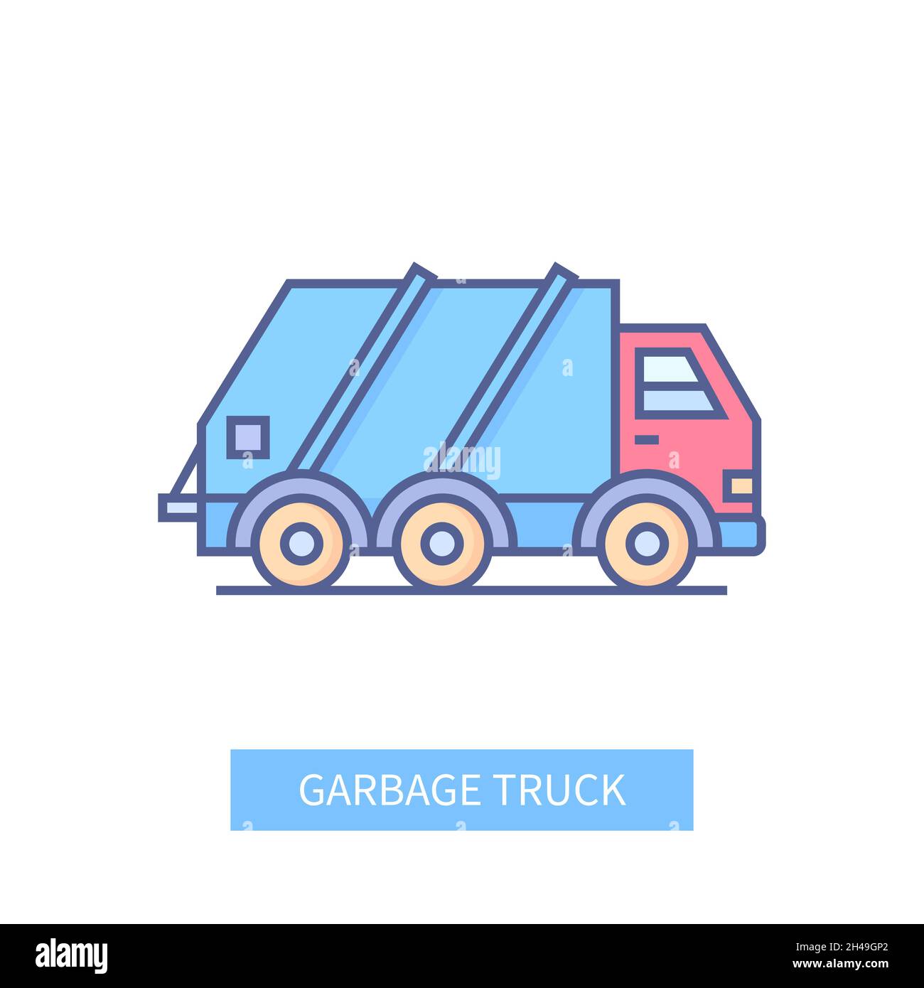 Garbage truck - modern line design style icon on white background. Neat detailed image of massive vehicle used for transporting cargo and cleaning urb Stock Vector