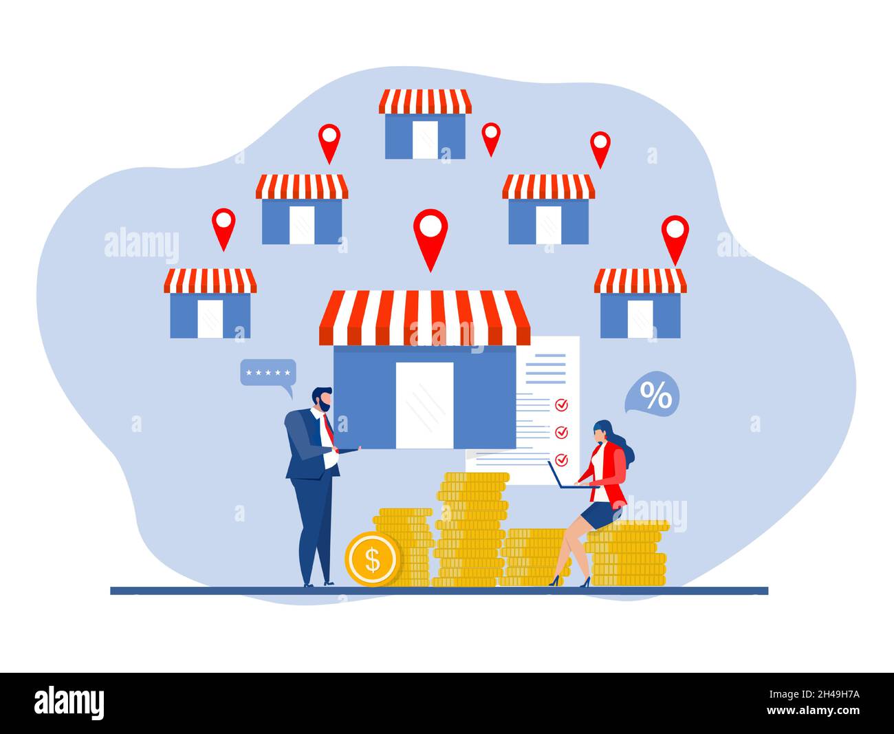 Franchise shop business,People shopping and Start Franchise Small Enterprise, Company or Shop with Home Office,vector illustrator Stock Vector