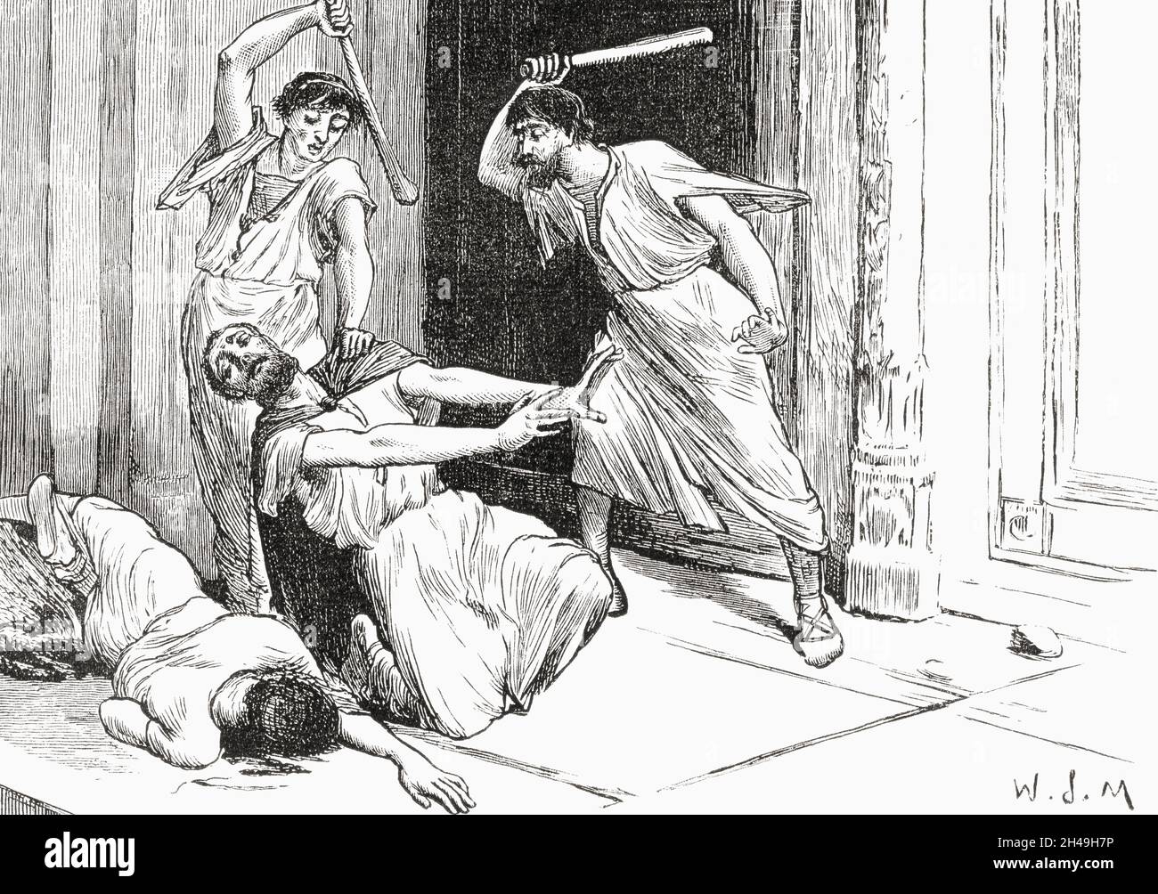 The murder of Tiberius Gracchus.  Tiberius Sempronius Gracchus, 163/162–133 BC. Popularis Roman politician best known for his agrarian reform law.  From Cassell's Illustrated Universal History, published 1883. Stock Photo