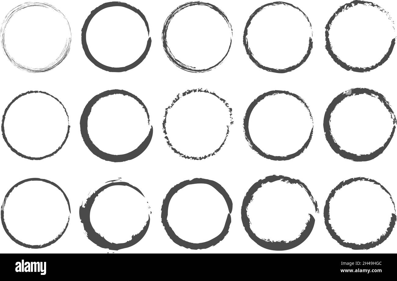 Set of circle brushes elements. Different circle brush strokes. Grunge ...