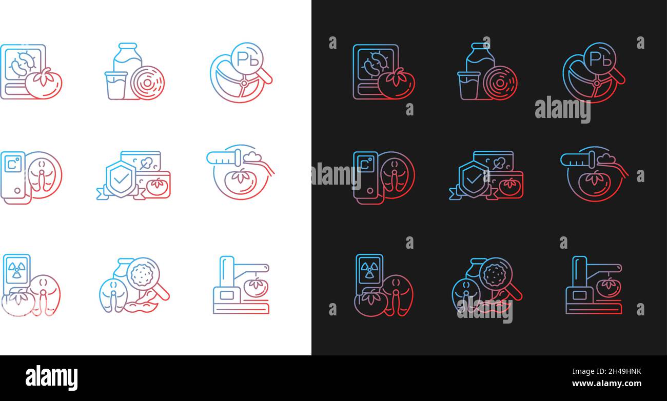 Food analysis gradient icons set for dark and light mode Stock Vector