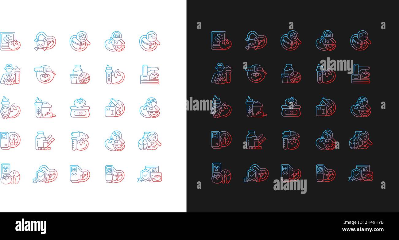 Food testing gradient icons set for dark and light mode Stock Vector