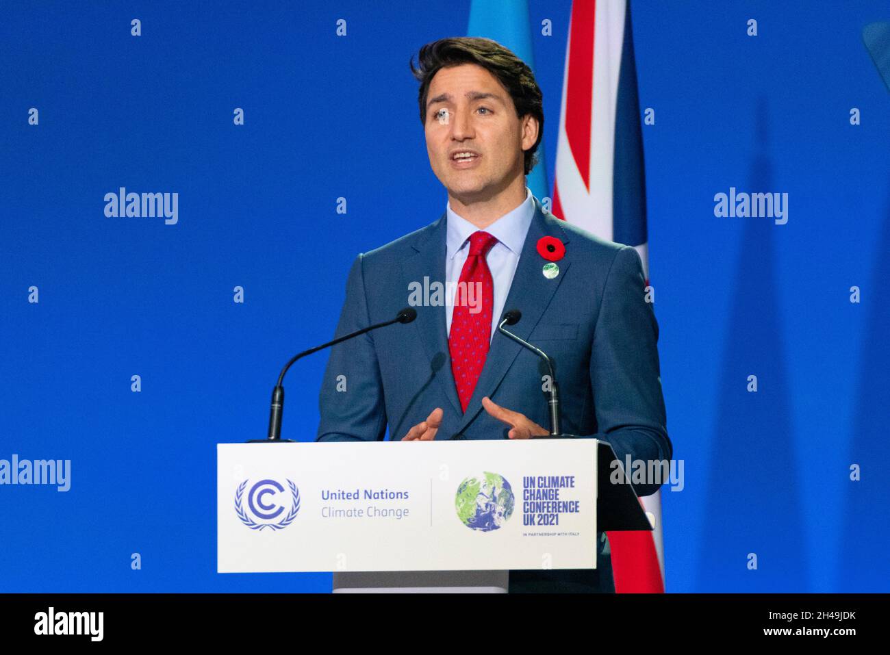 Glasgow, Scotland, UK. 1st November 2021.  Justin Trudeau Prime Minister of Canada gives speech to gives speech to the COP26 UN climate change conference in Glasgow.  Iain Masterton/Alamy Live News. Stock Photo