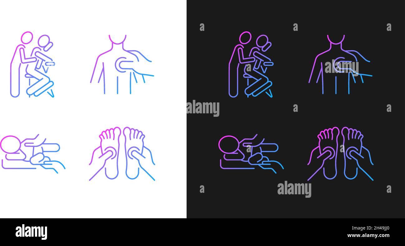 Massage therapy techniques gradient icons set for dark and light mode Stock Vector