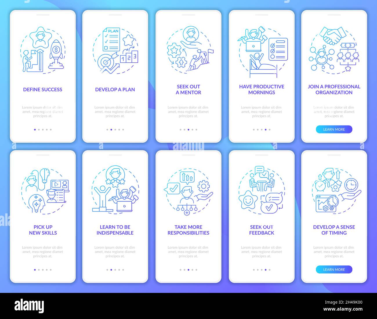 Career development gradient onboarding mobile app page screen set Stock Vector