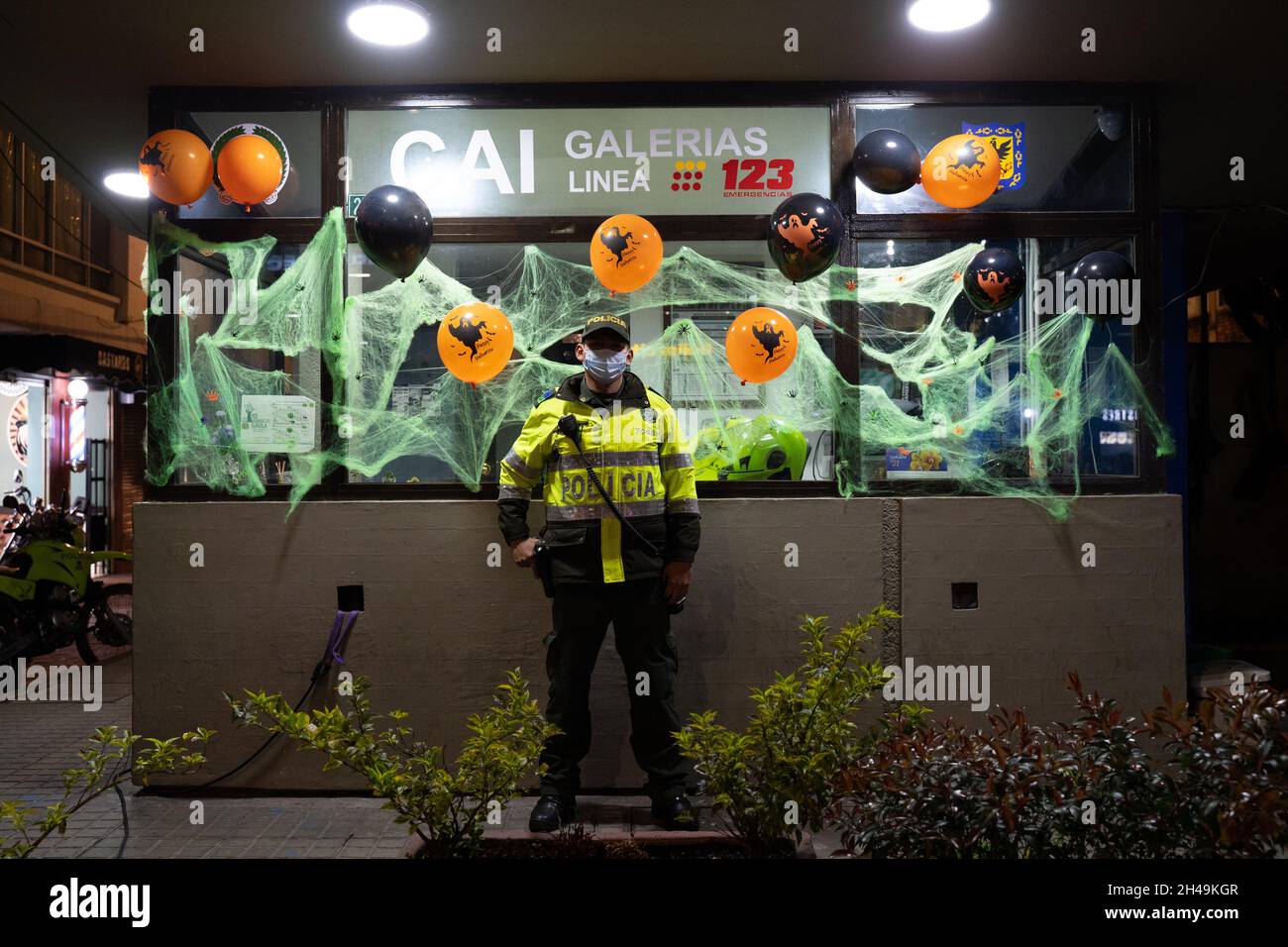 Bogota, Colombia, October 31, 2021. People walk out into town in