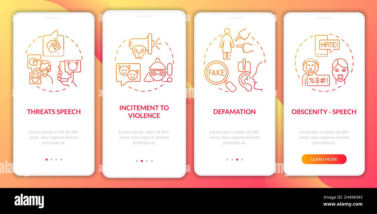 Unprotected expression types onboarding mobile app page screen Stock Vector