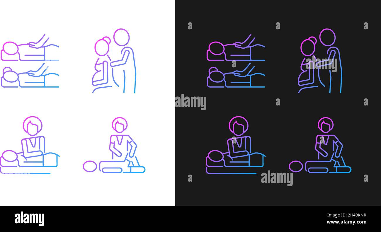 Relaxing spa experience gradient icons set for dark and light mode Stock Vector