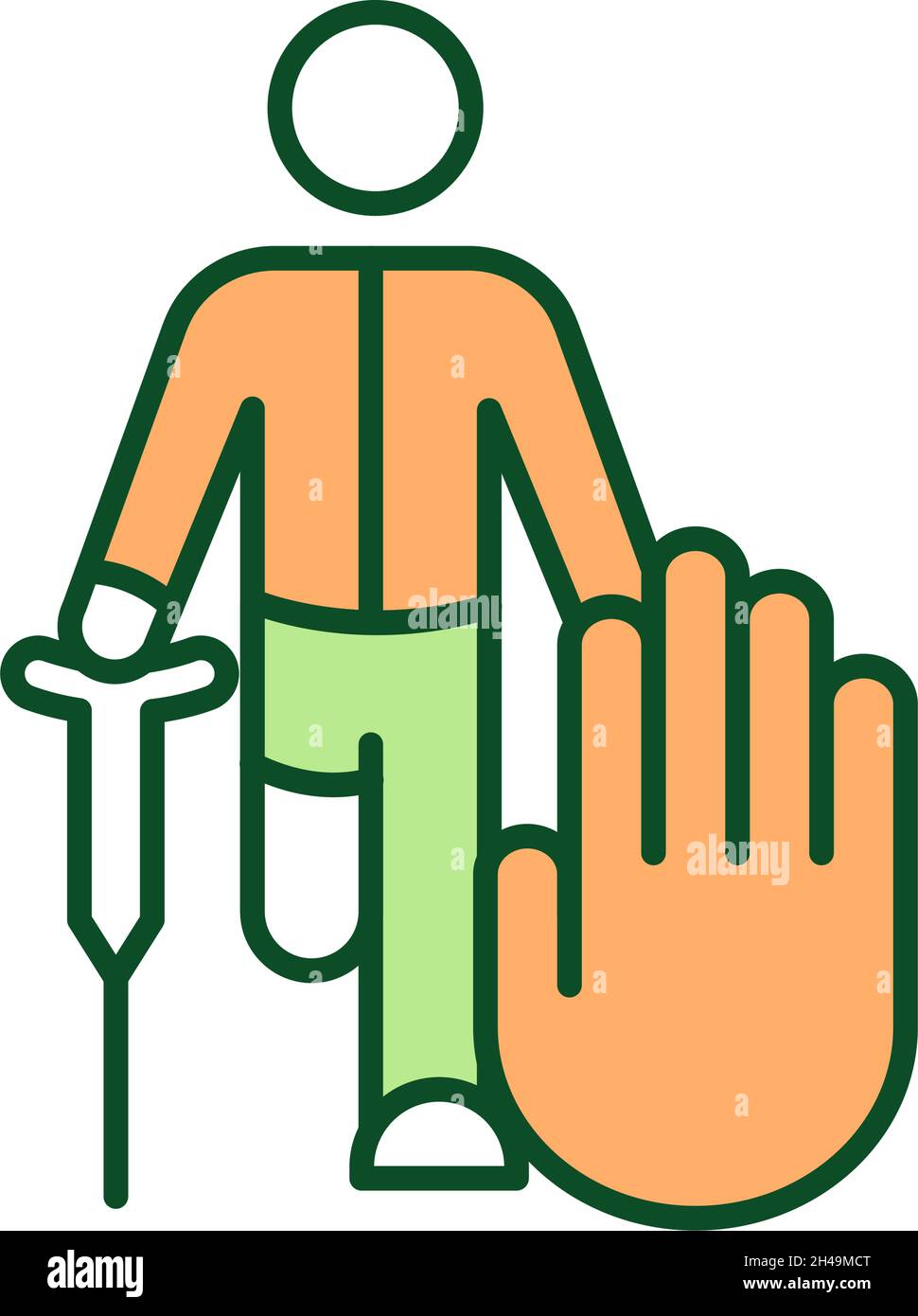 Prejudices against person with disability RGB color icon Stock Vector