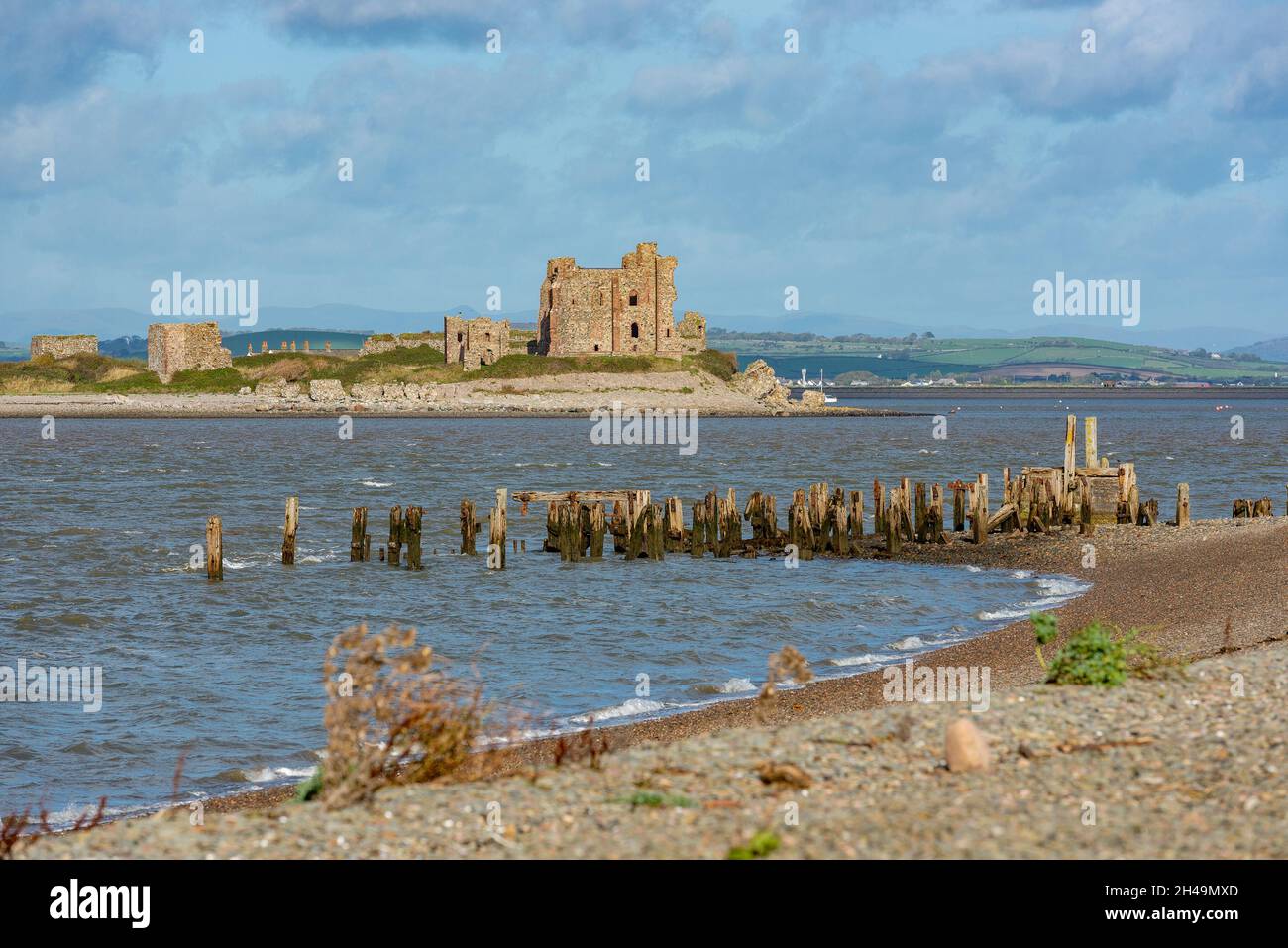 A view of Piel Castle on Piel Island from Walney Island, Barrow-in-Furness, Cumbria, UK Stock Photo