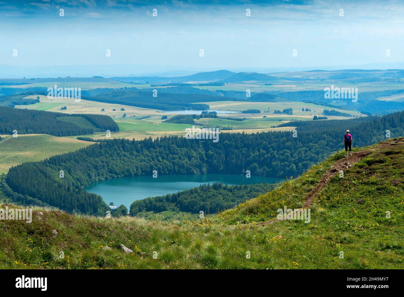 View on Volcanic Pavin lake located in the Regional Natural Park of ...