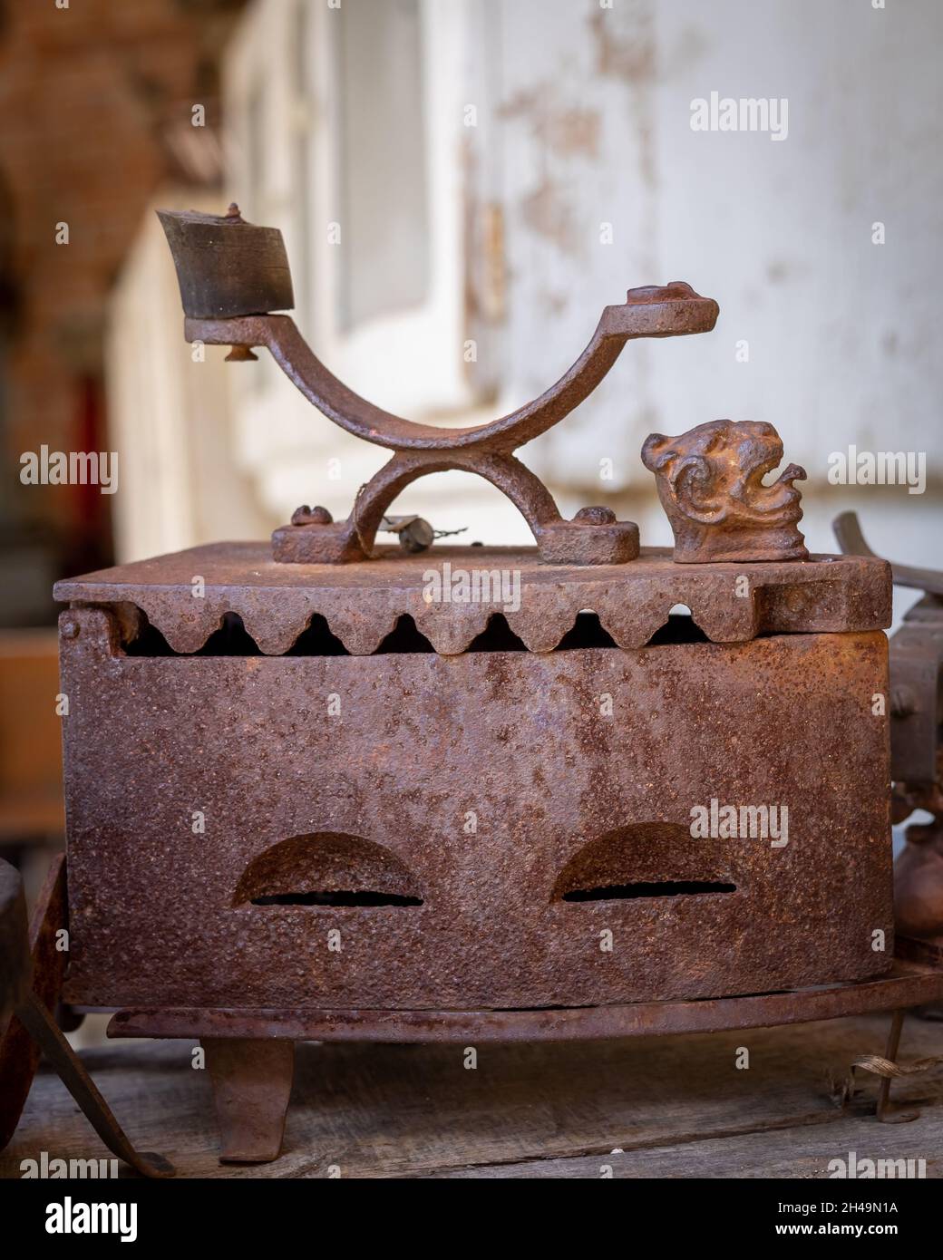 A vintage charcoal irons, retro household equipment. Stock Photo