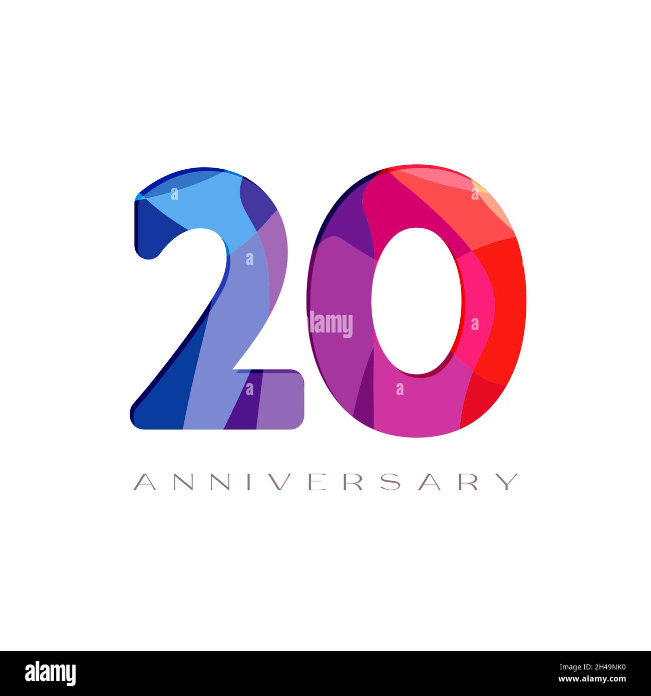 20th anniversary numbers. 20 years old logotype concept. Isolated abstract graphic design template. Creative bright 2 and 0 digits. Stained-glass digi Stock Vector