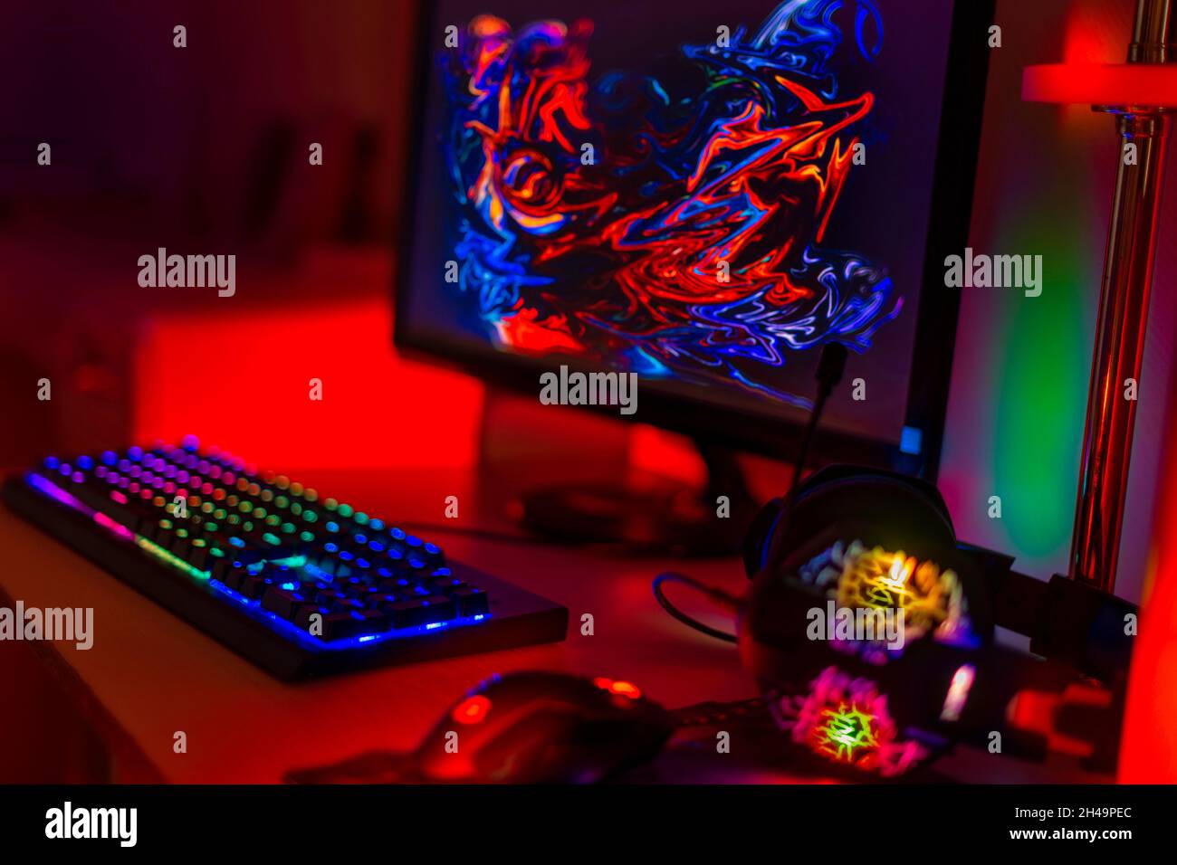 background Keyboard blur for professional streamer video gamers with computer Stock Photo