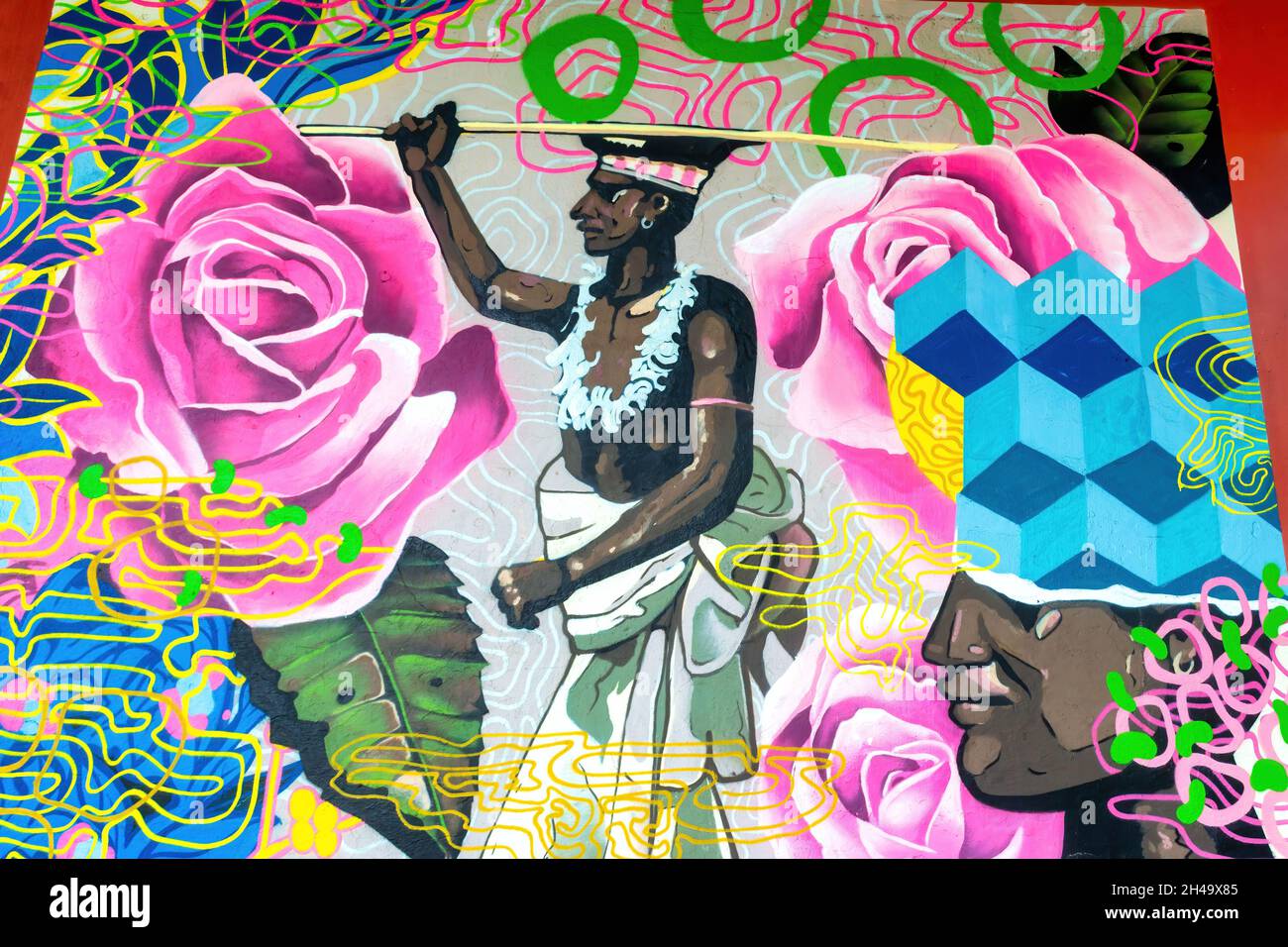 Vibrant color urban art painting in the walls of the Olympic Boulevard