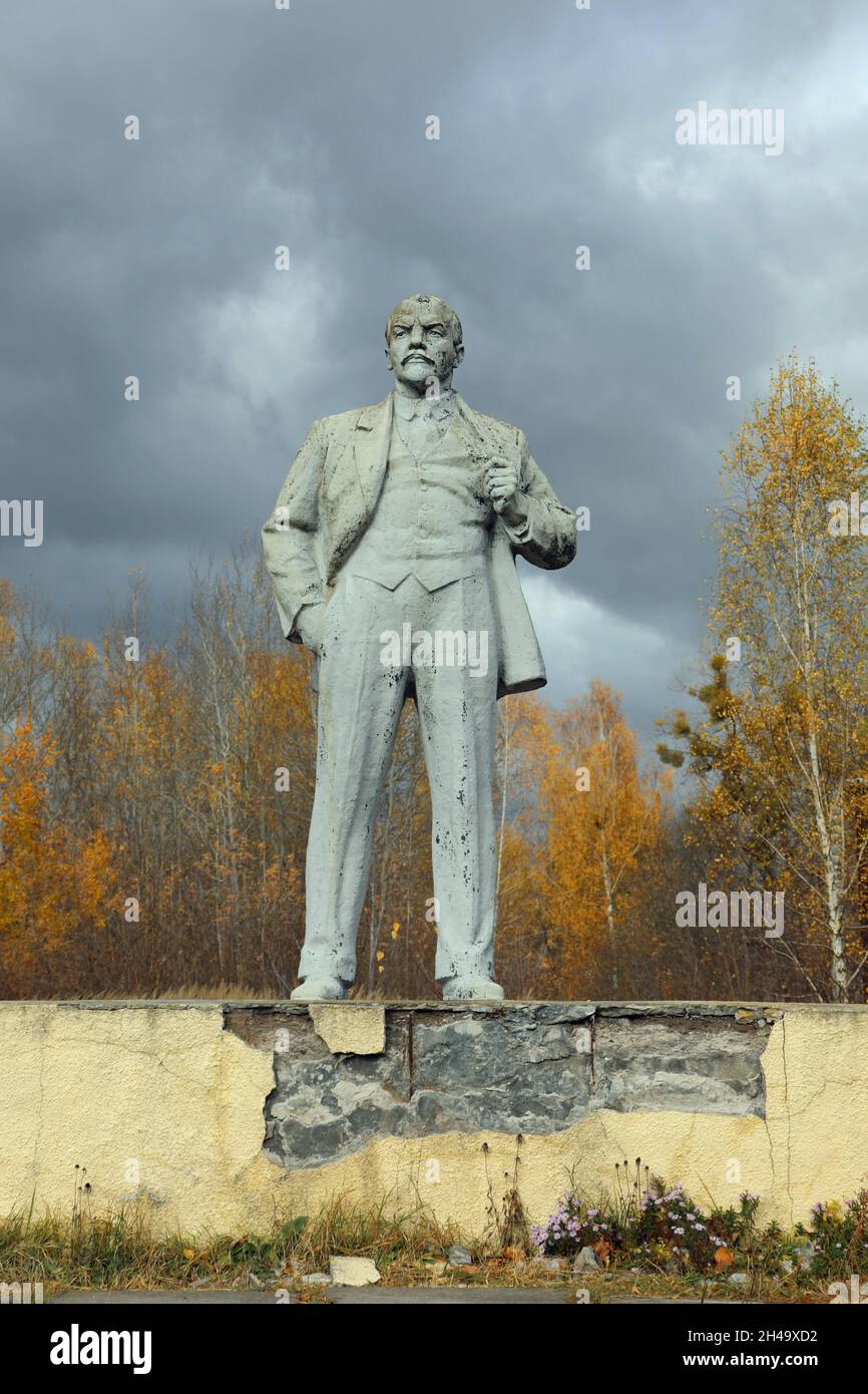 Statue of Lenin at the Chernobyl Exclusion Zone in Ukraine Stock Photo